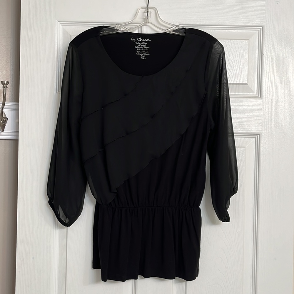 Chicos tunic with sheer three-quarter length sleeves